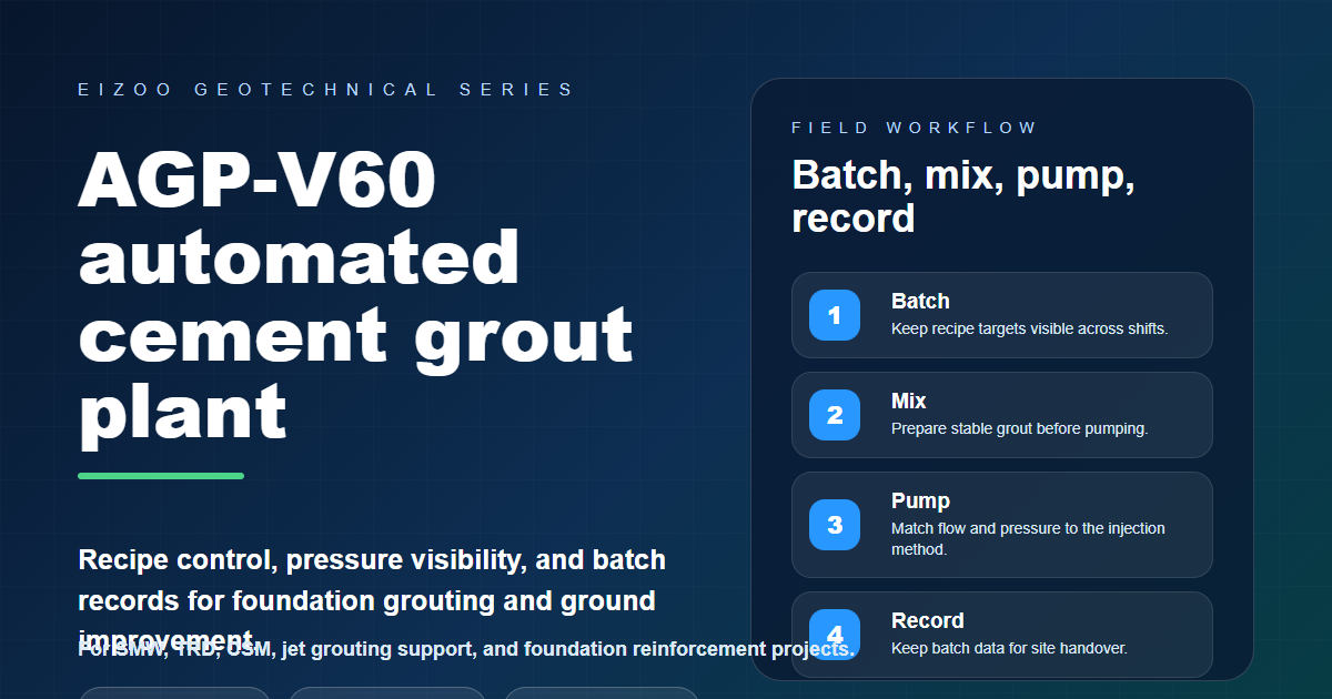 AGP-V60 automated cement grout plant batching workflow for foundation grouting and soil improvement